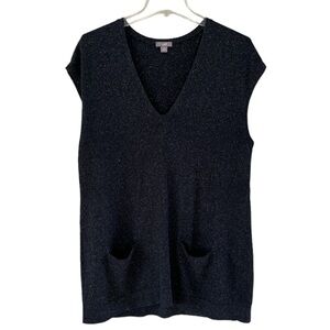 J Jill Sweater Vest Silk Blend V-neck Sleeveless Size Medium Pockets longer